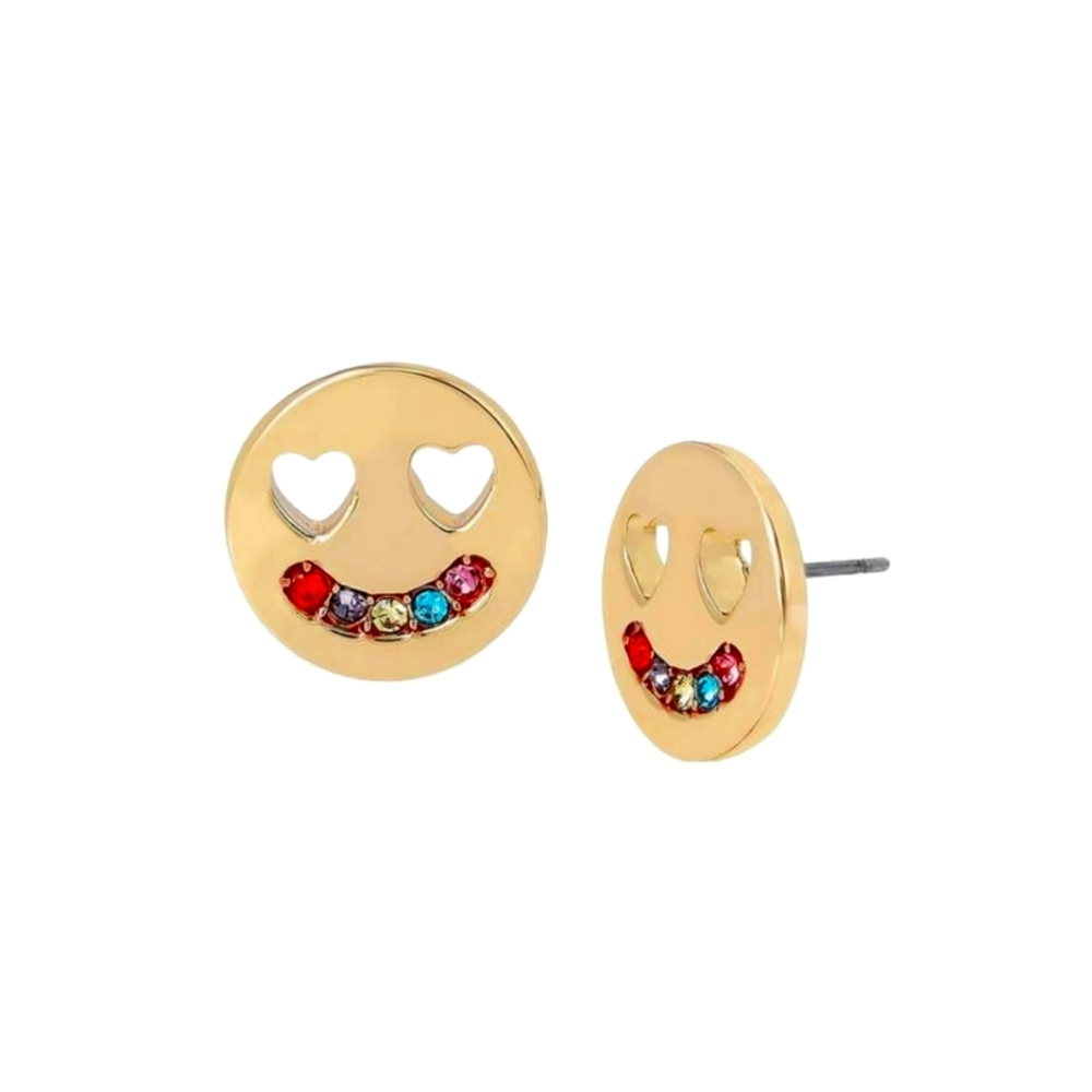 NWT Betsey Johnson Gold Smiley Face studs